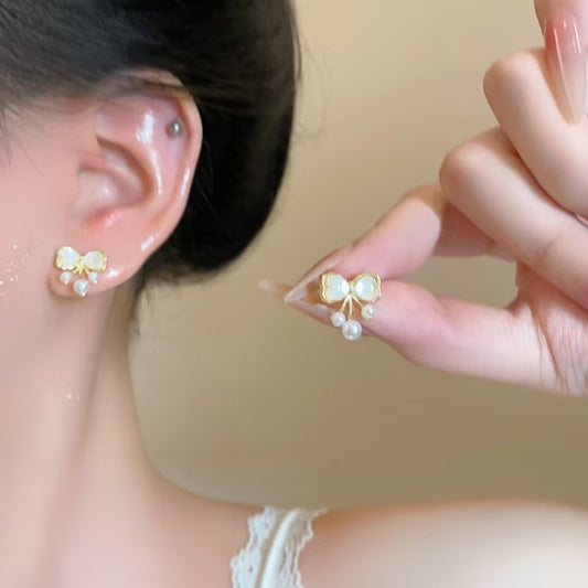 リボンドロップパールピアス