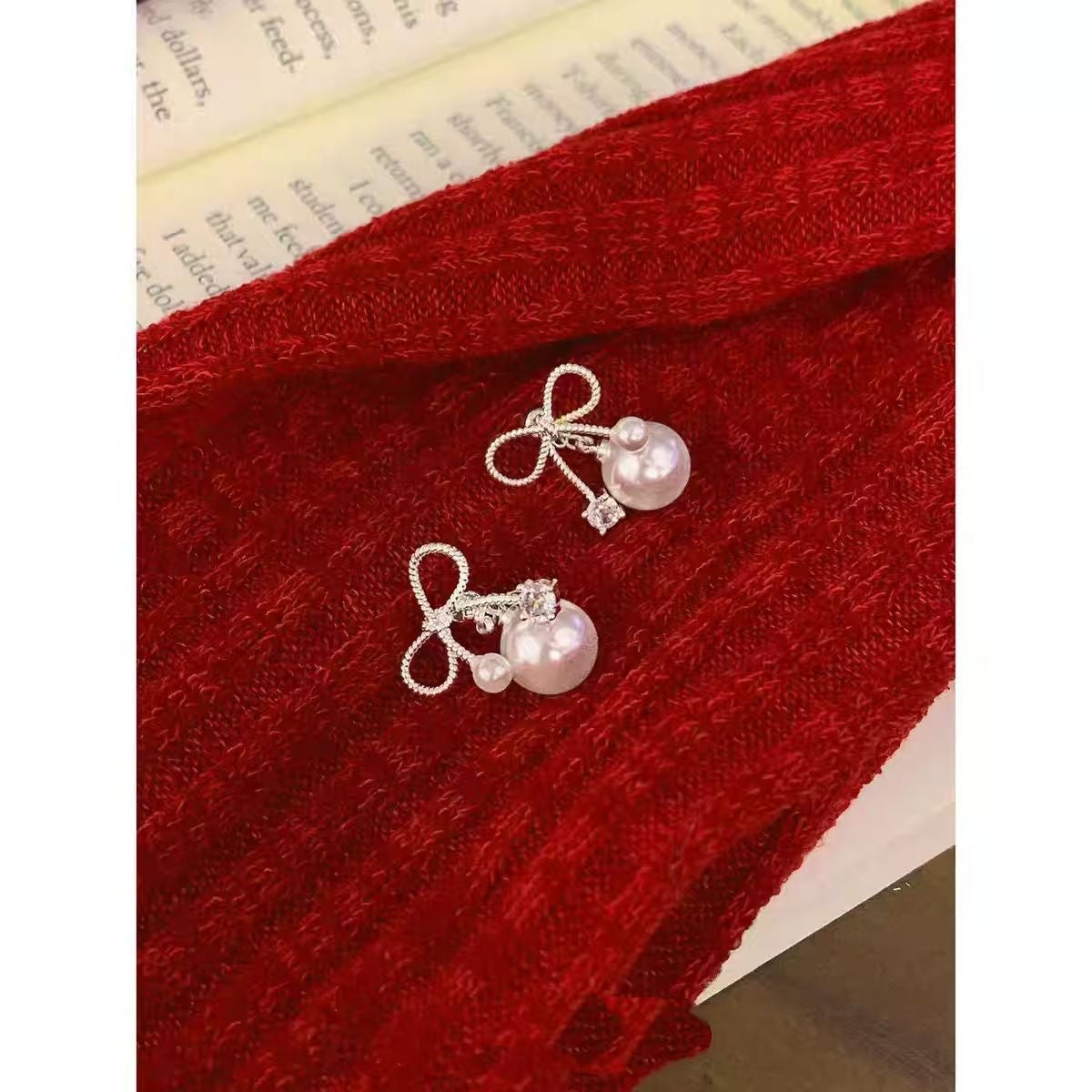リボンパールピアス