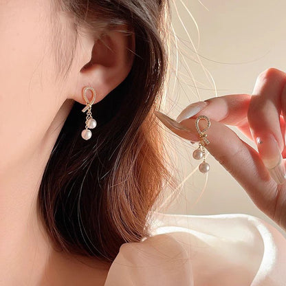 パールリボンドロップピアス