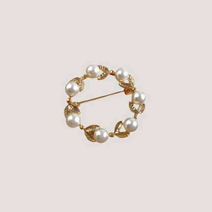 Pearl Leaf Circle Brooch
