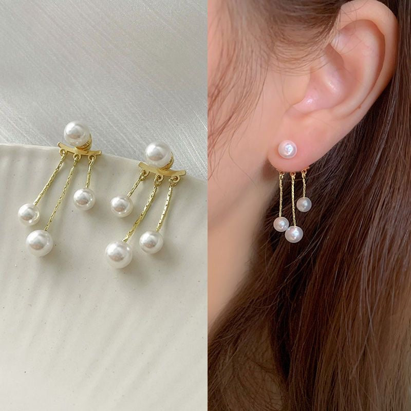 パールチェーンドロップピアス