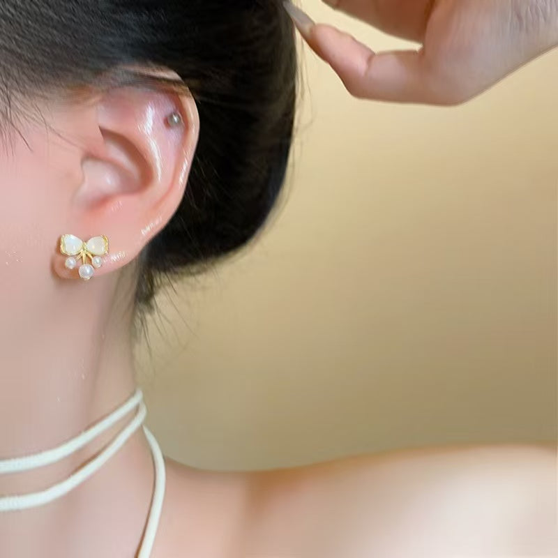リボンドロップパールピアス