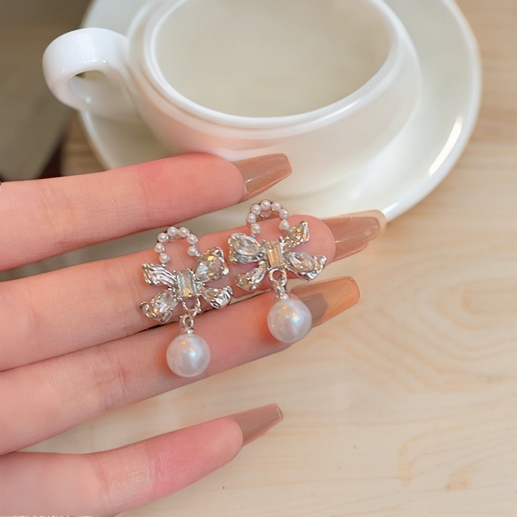 パールリボンドロップピアス
