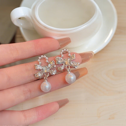 パールリボンドロップピアス